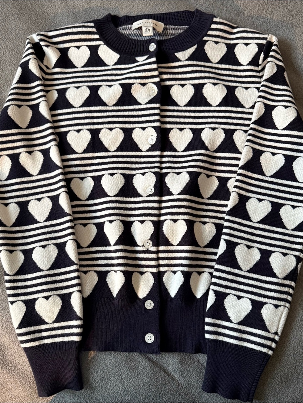 Free Assembly Brand Blue and White Heart-Stripe Cardigan Sweater